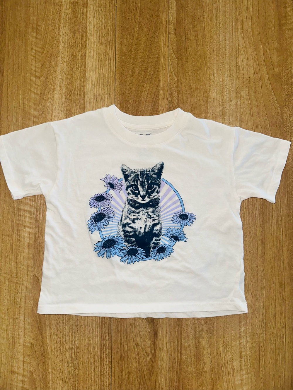 SO Kids Girls White Cat Graphic Short Sleeve Tee